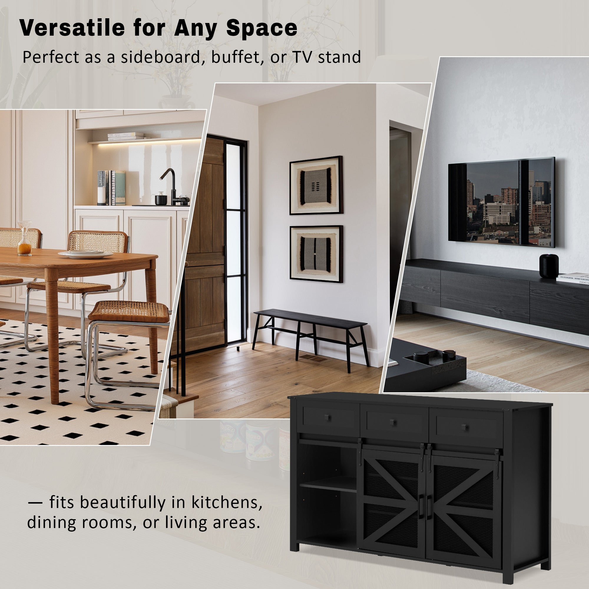 U_Style 55'' Sliding Barn Door Sideboard Buffet Cabinet