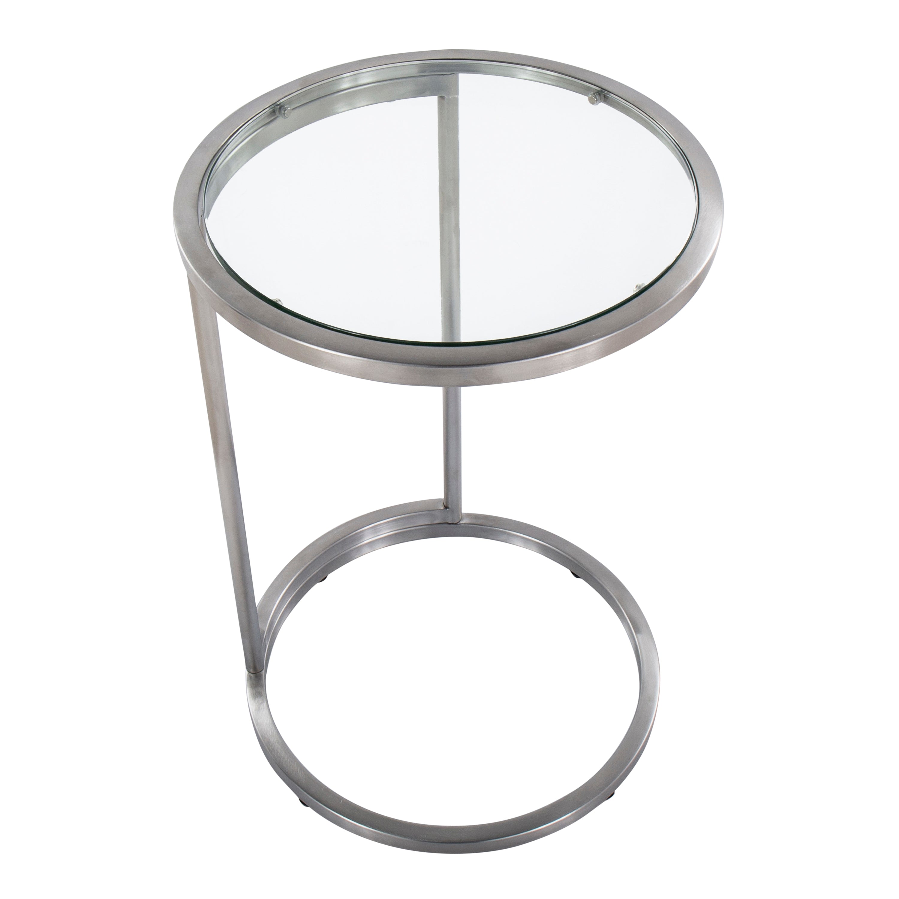 Round Zenn End Table in Stainless Steel with Clear Glass Table Top