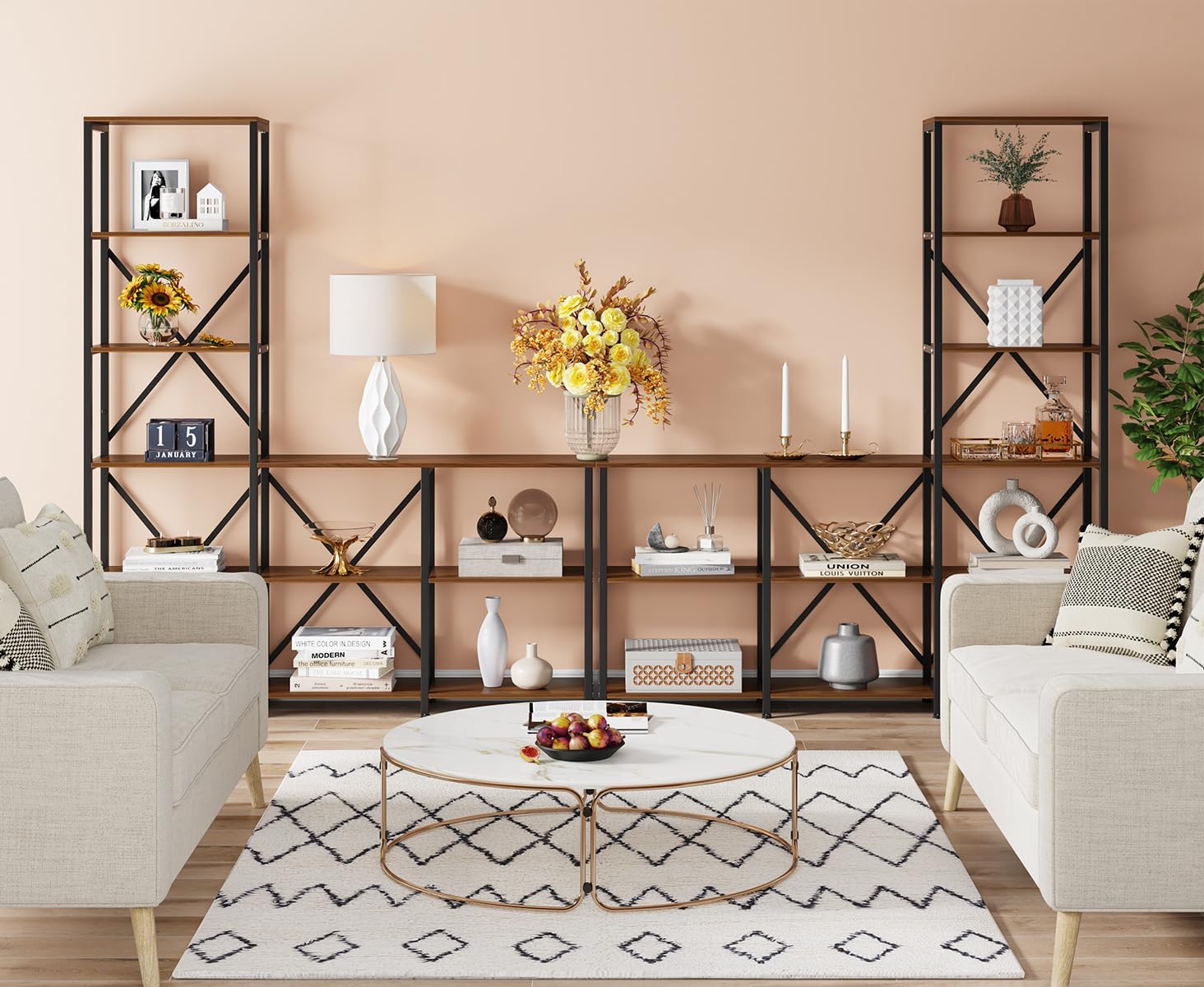 70.87" Tall 6-Tier Rustic Ladder Corner Etagere Bookshelf