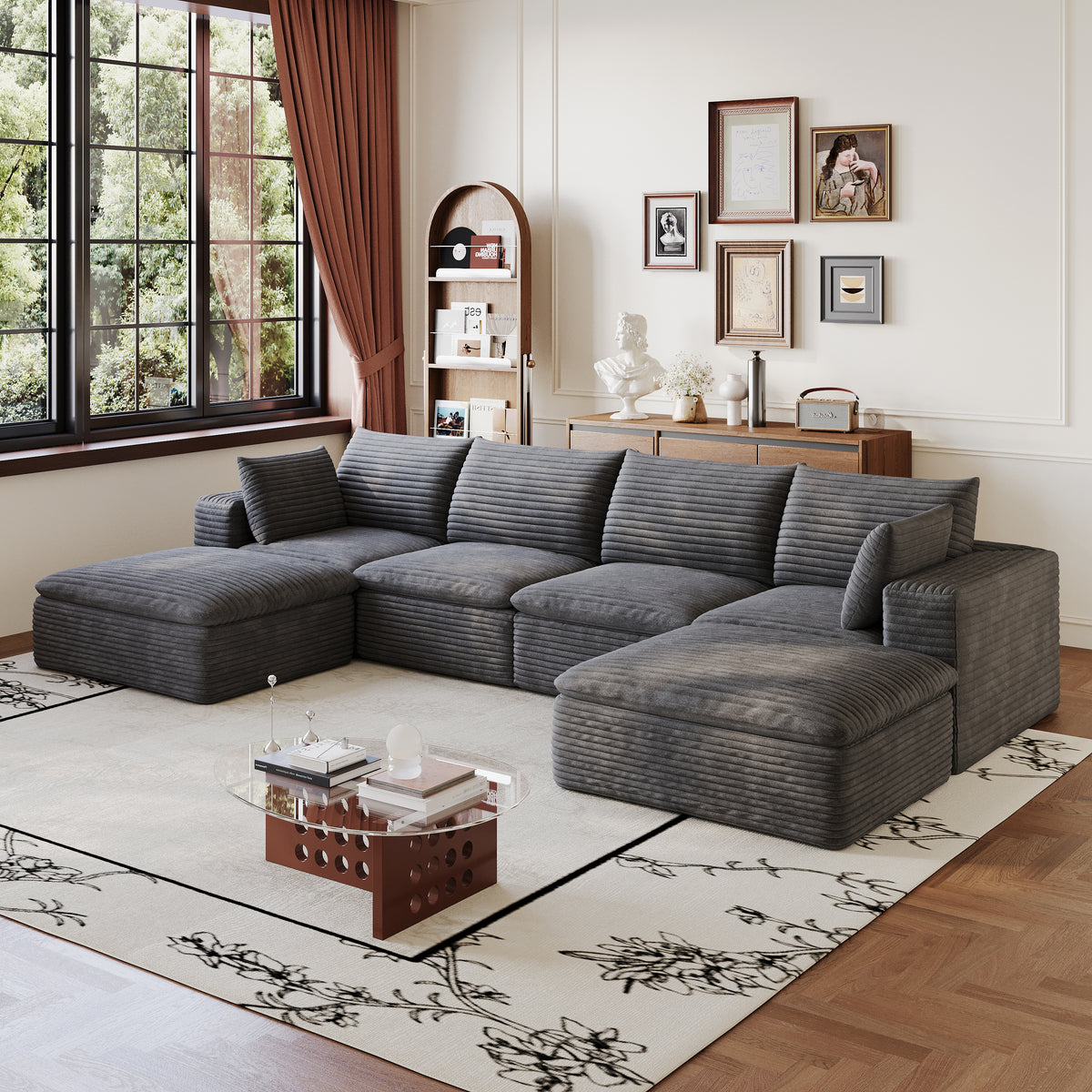 134" Cloud Sofa - Dark Grey Corduroy Fabric