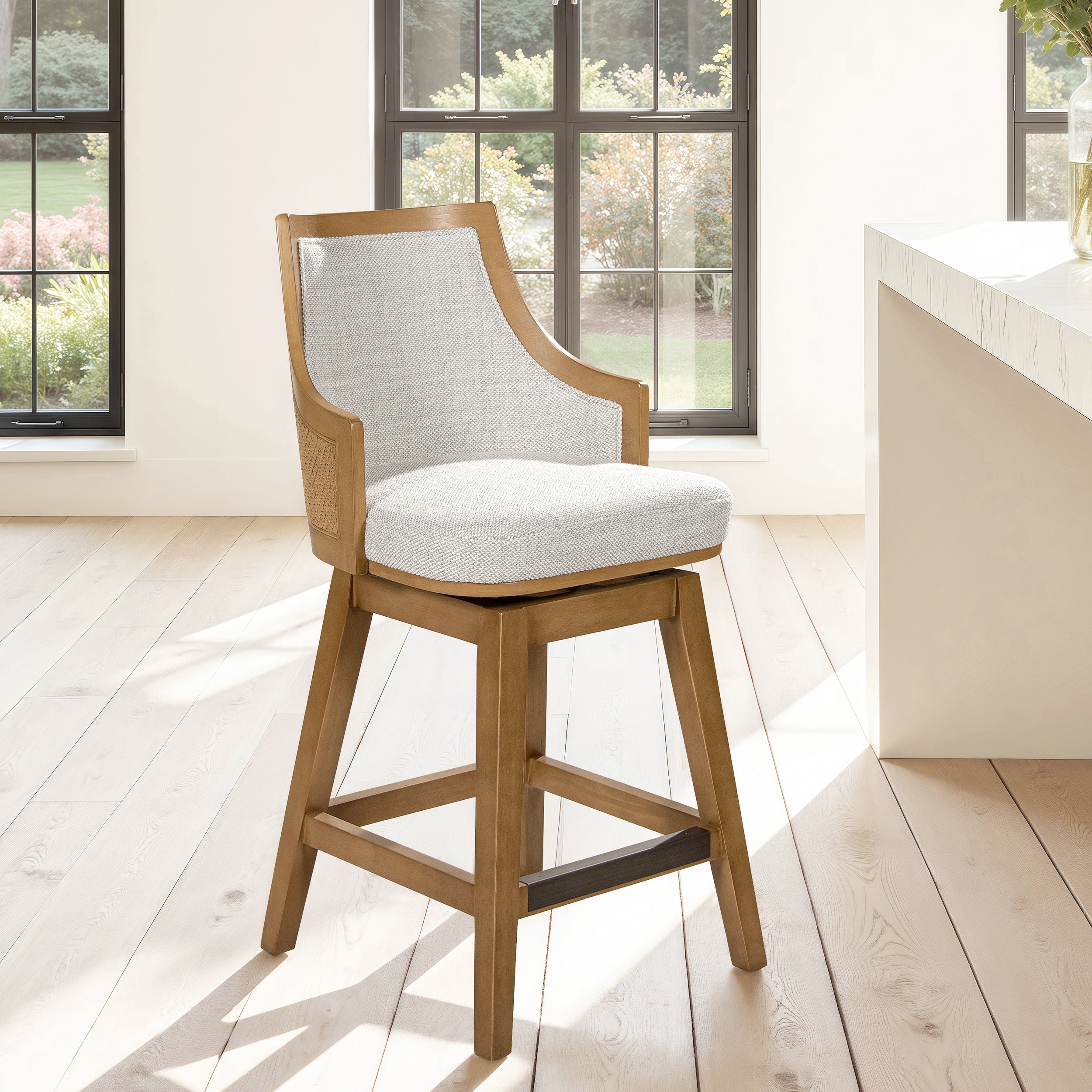 Bahama 26" Cane Rattan High-Back Swivel Counter Stool
