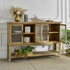 59.06" Rectangle Accent Glass Door Wooden Sideboard Cabinet