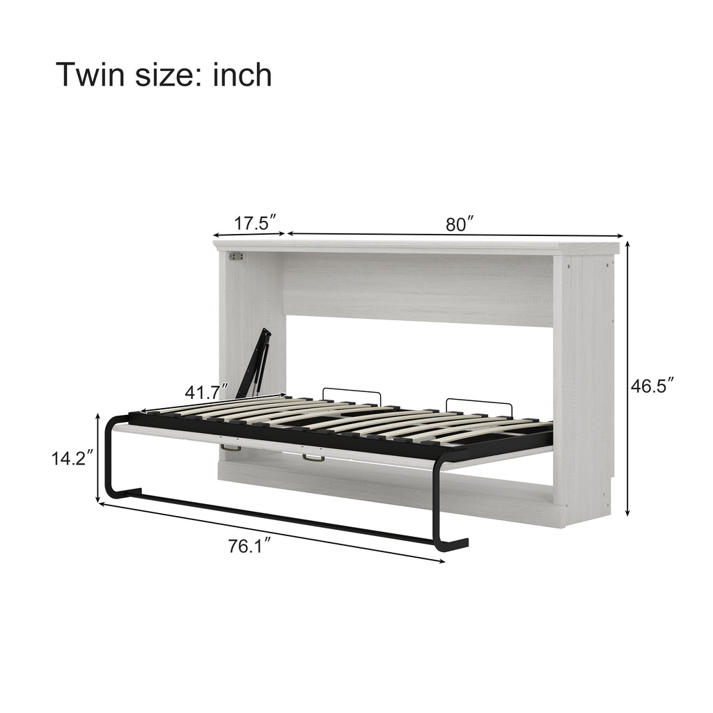 Twin Size Horizontal Murphy Bed in Rustic White