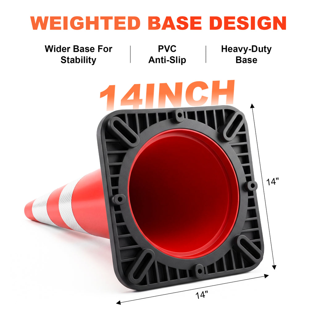36" Heavy-Duty Traffic Cones with Reflective Collars - 4 Pack