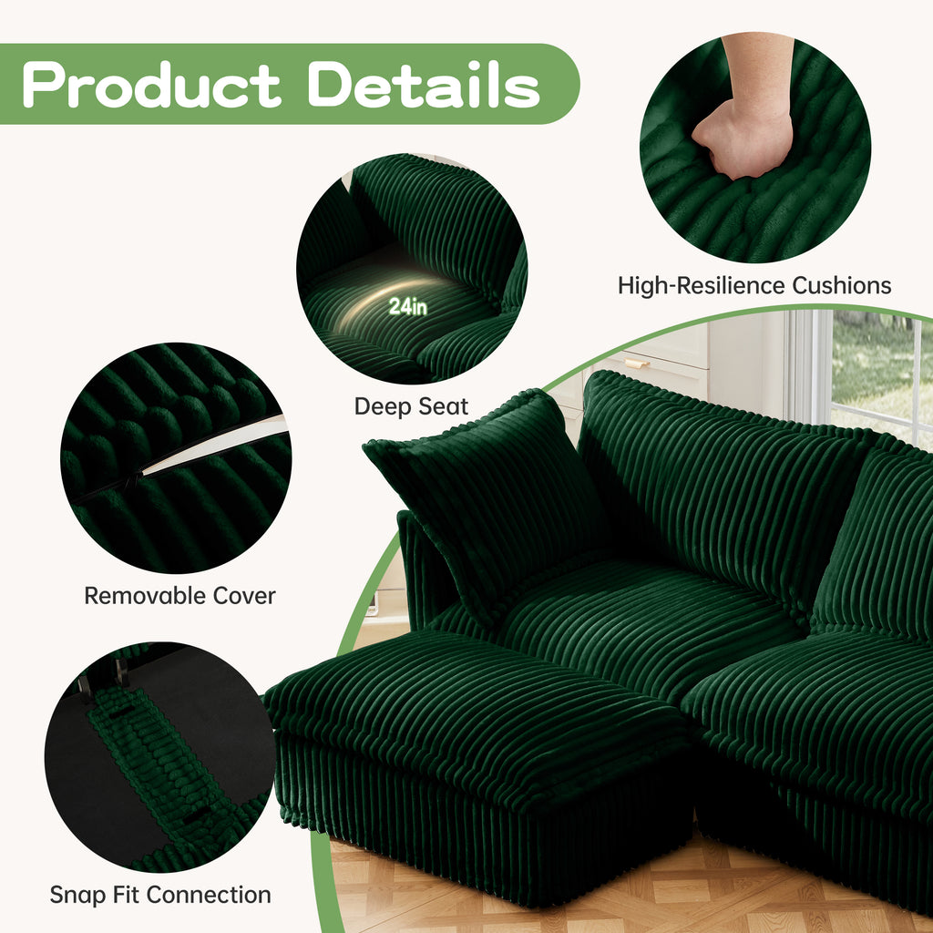 Slipcovered L Shape Sectional Long Sofa Couch