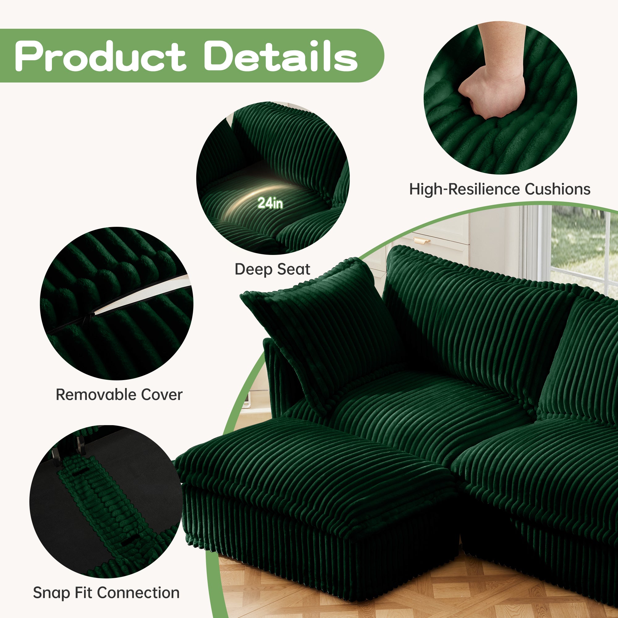 Slipcovered L Shape Sectional Long Sofa Couch