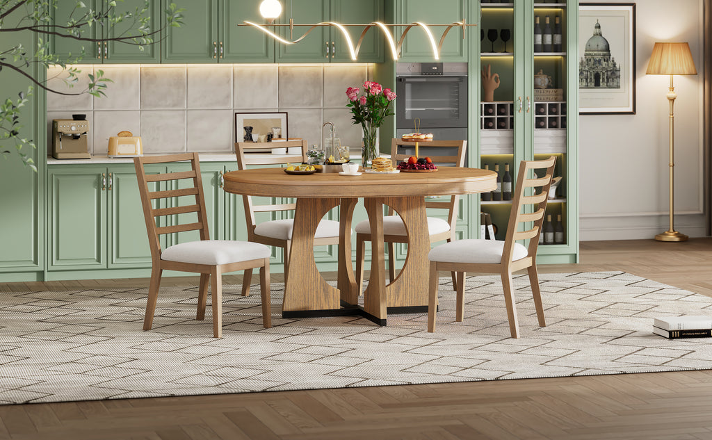 TREXM Round Dining Table for 4 with Chairs Set