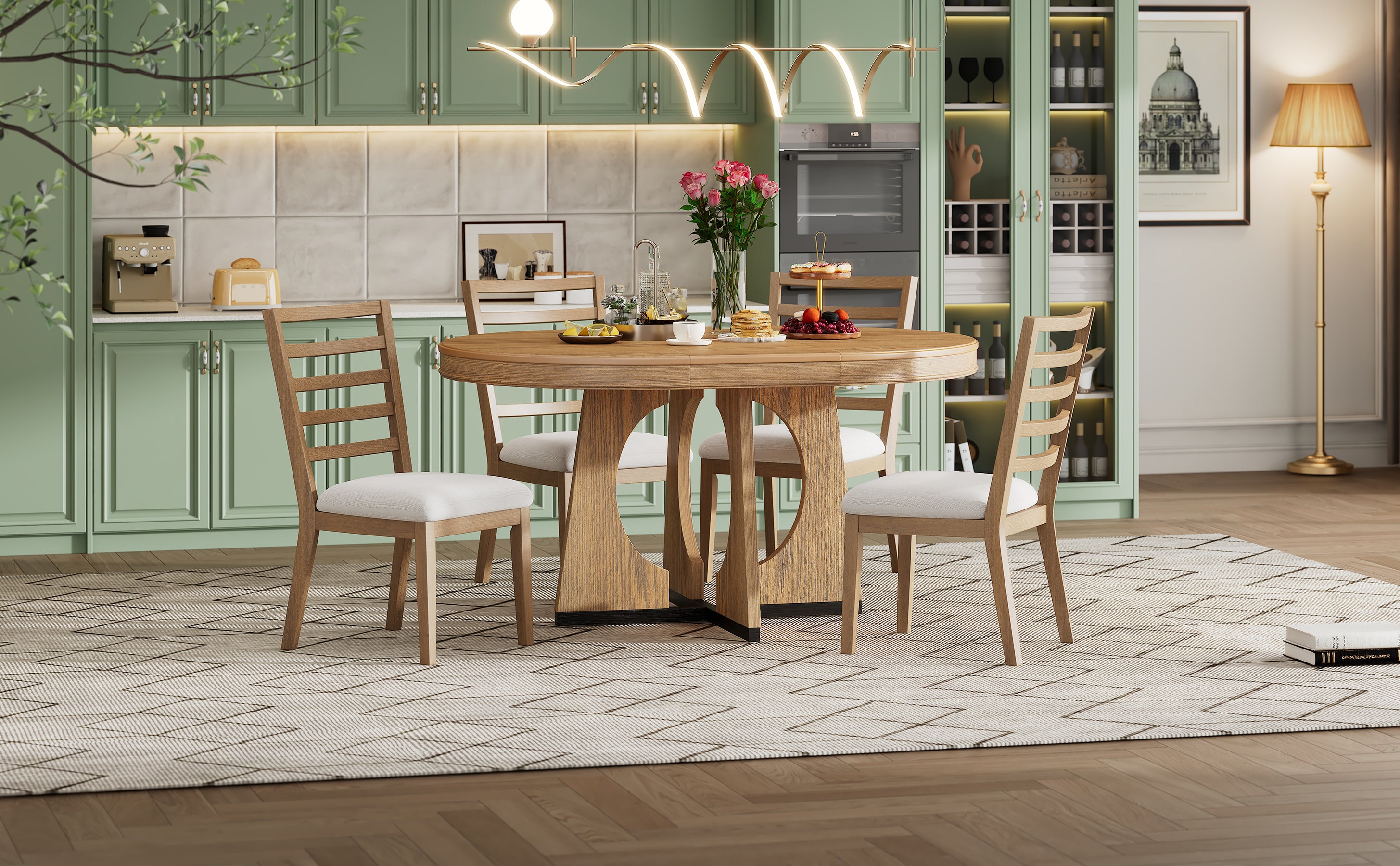 TREXM Round Dining Table for 4 with Chairs Set