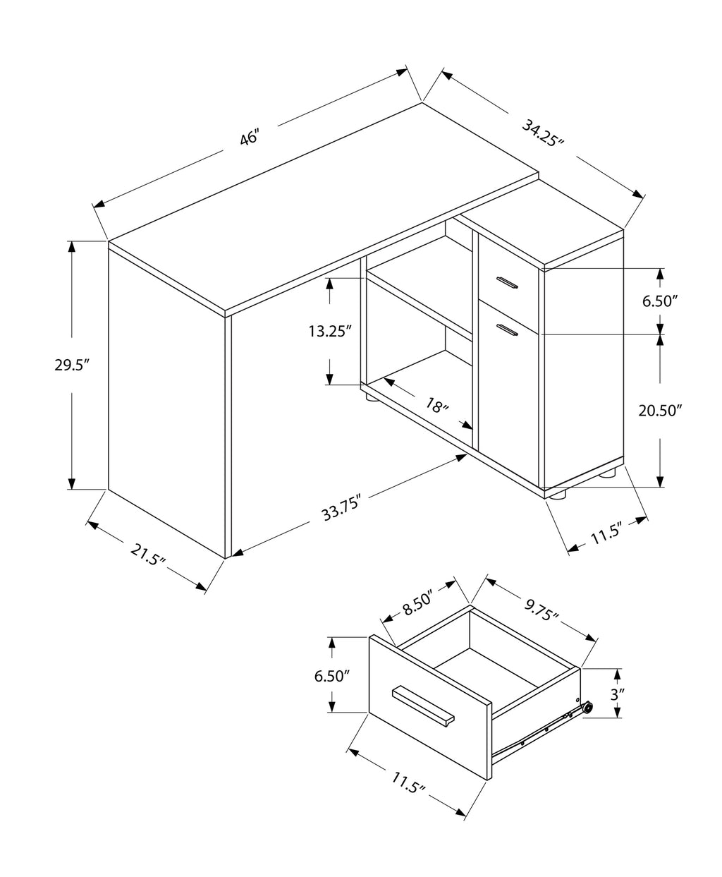 L-Shaped Computer Desk with Storage Drawers