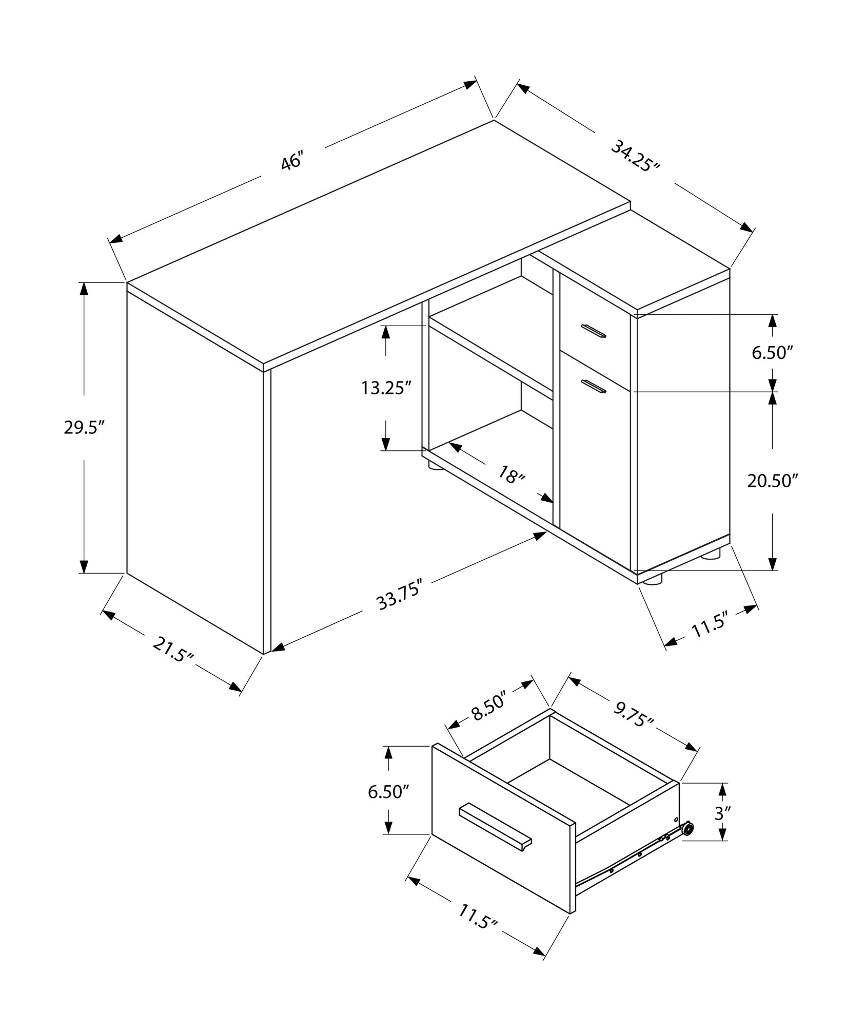 L-Shaped Computer Desk with Storage Drawers