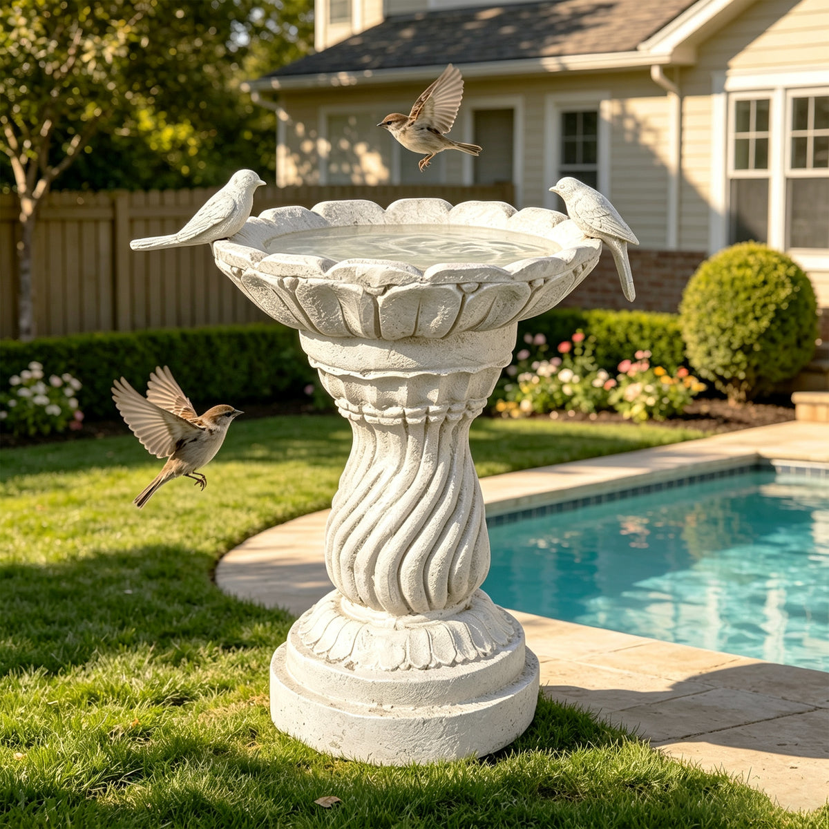 16.54" Garden Bird Bath Statue, Resin