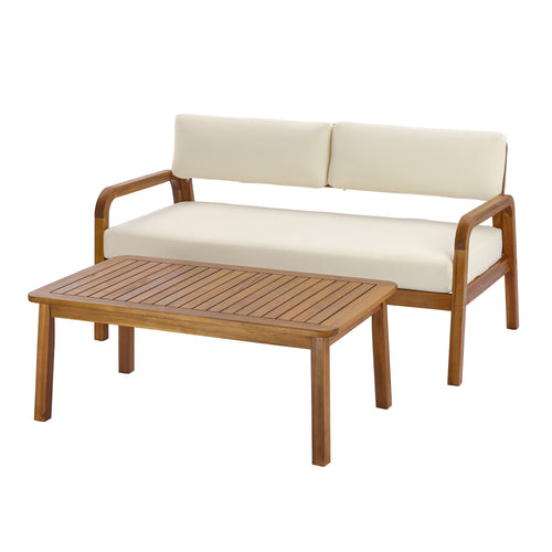 2-Piece Outdoor Sofa Set with Cushions in Teak