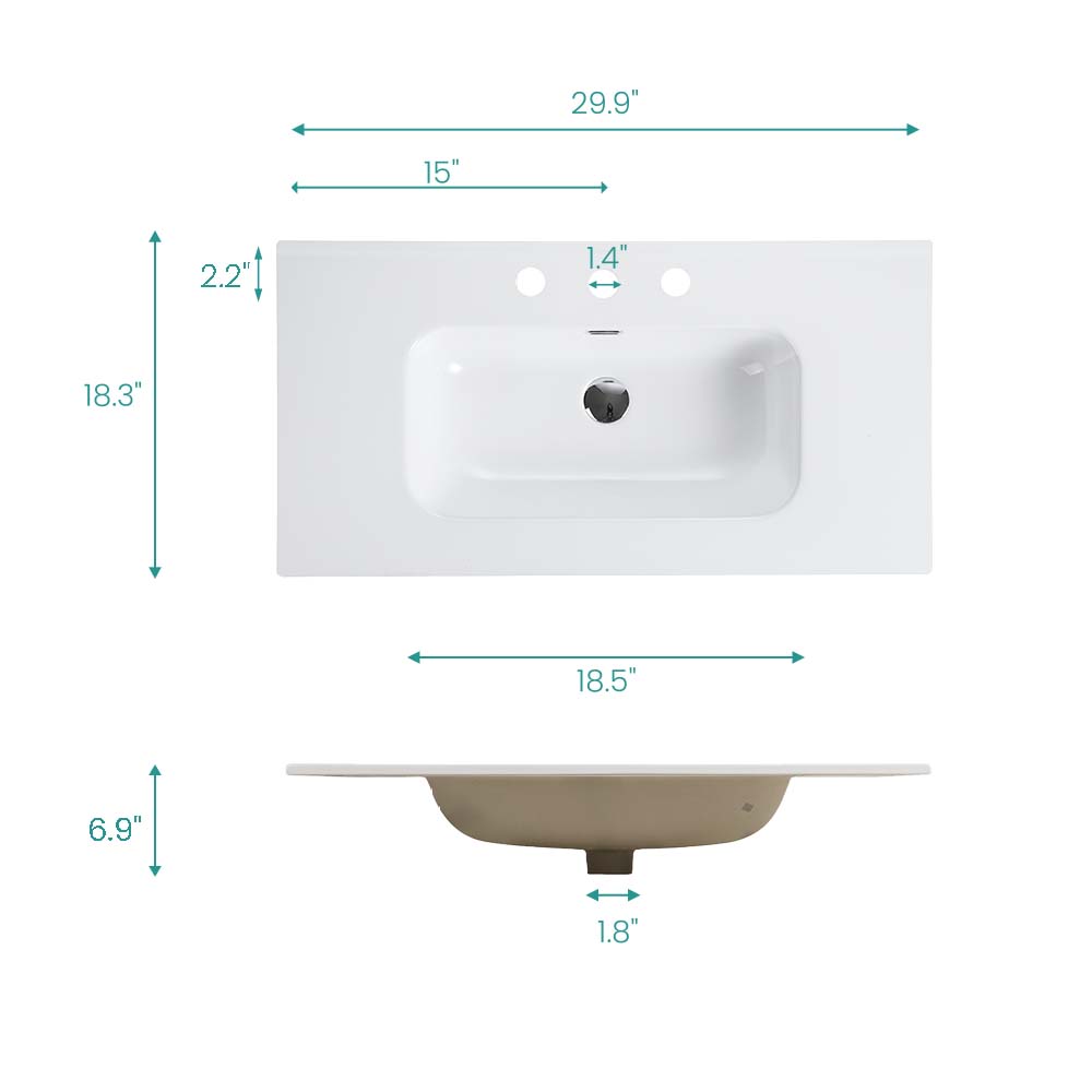 Glossy White Ceramic Integrated Bathroom Sink