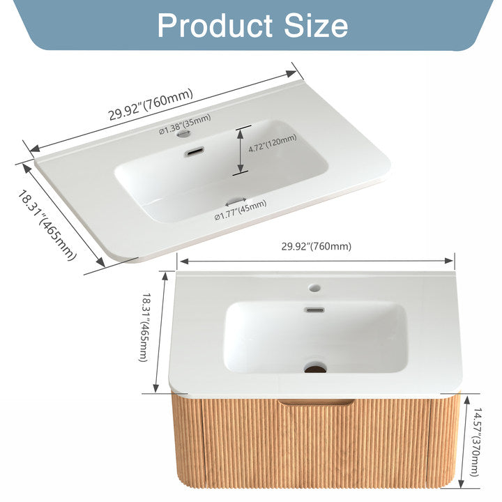 30" Modern Floating Bathroom Vanity