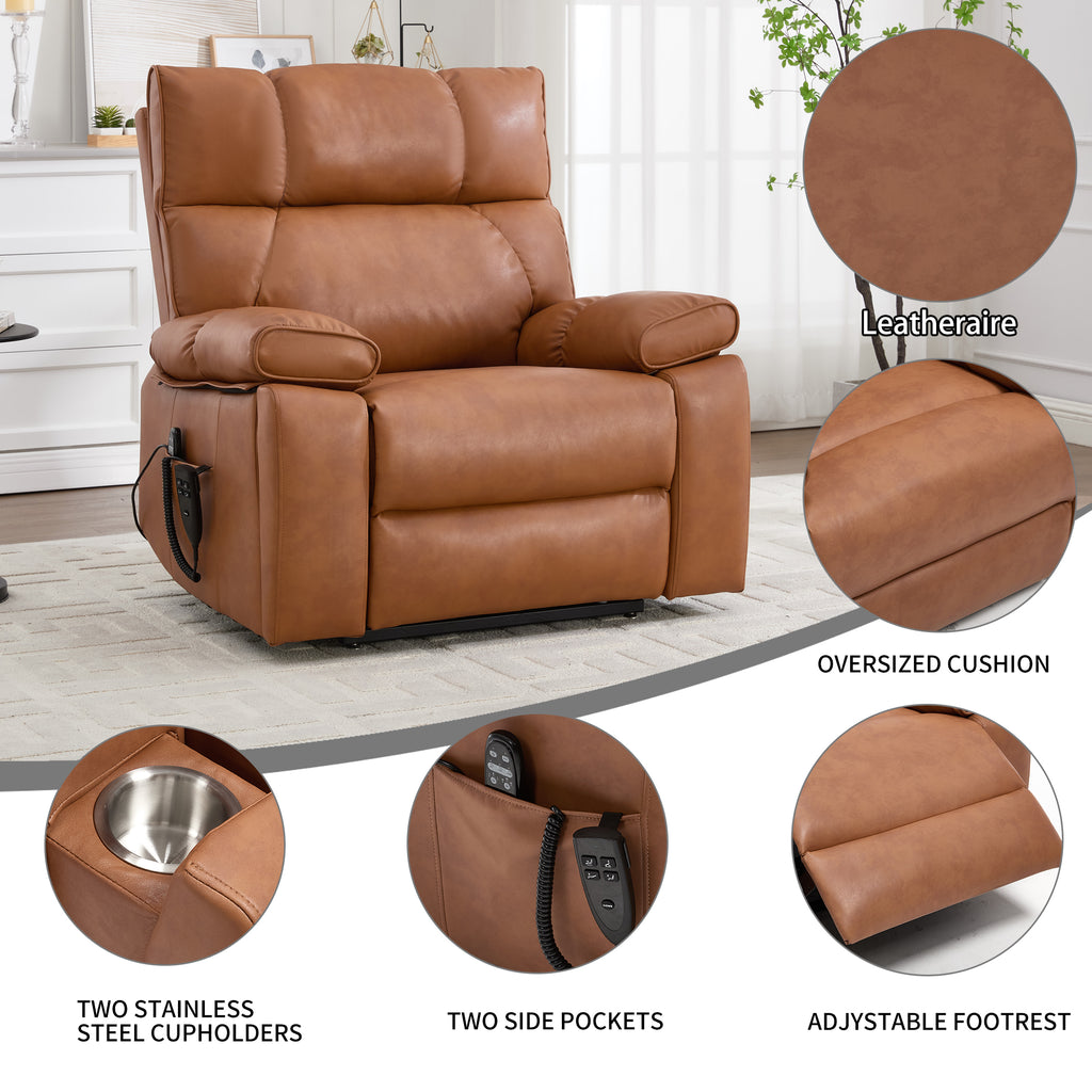 Orange Leatheraire Heat Massage Dual Motor Recliner