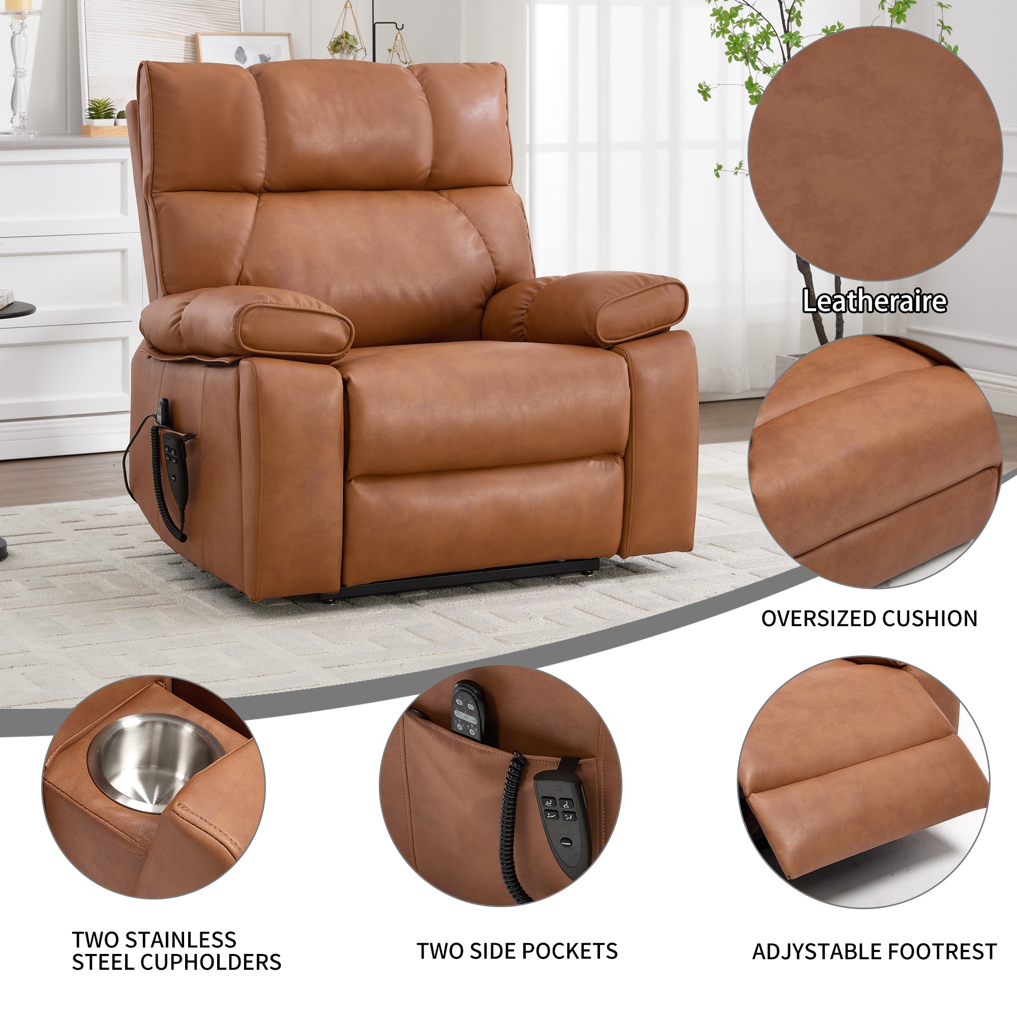 Orange Leatheraire Heat Massage Dual Motor Recliner
