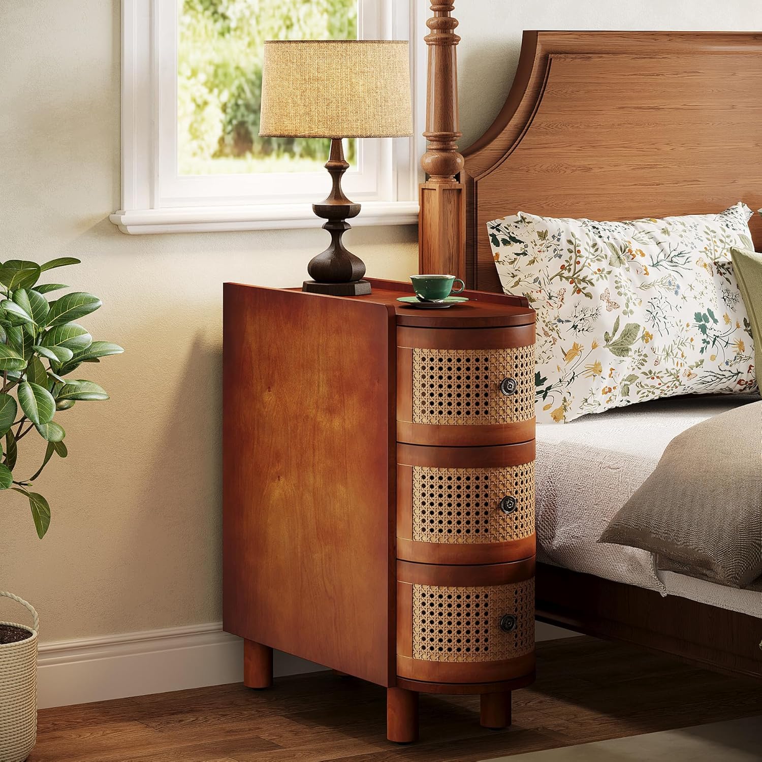 10.62" Narrow Rattan 3-Drawer End Table