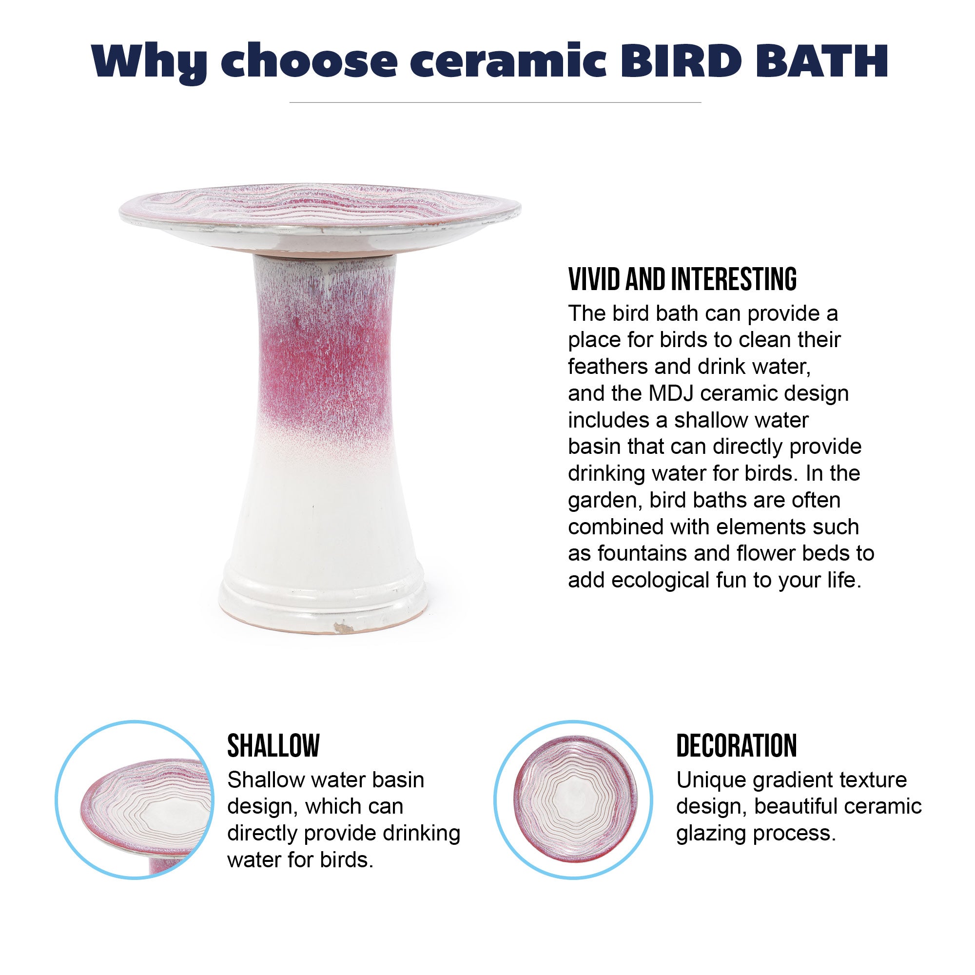 Handmade Glazed Ceramic Bird Bath