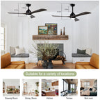 52" Solid Wood Blades Ceiling Fan with Lights Remote Control
