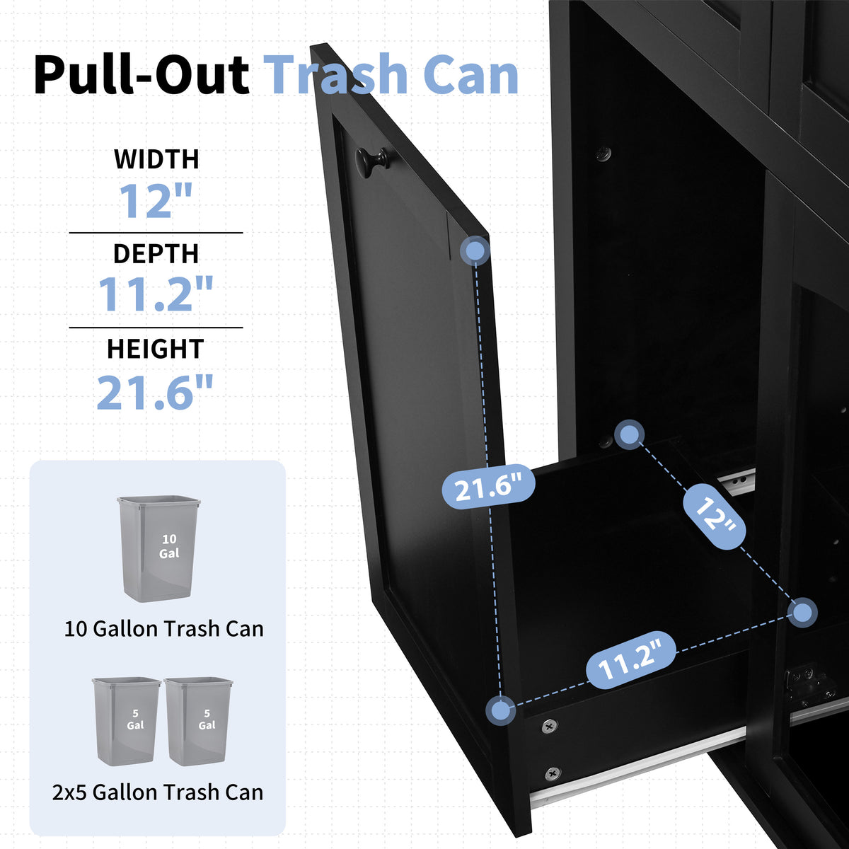 54.2" Mobile Kitchen Island with Glass Door Storage & Trash Bin Cabinet
