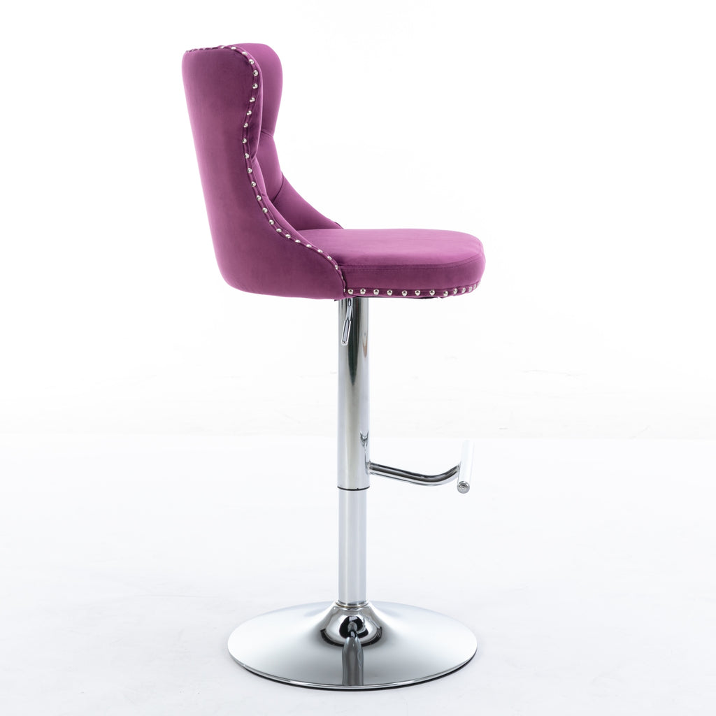 Swivel Velvet Barstools with Adjustable Seat Height