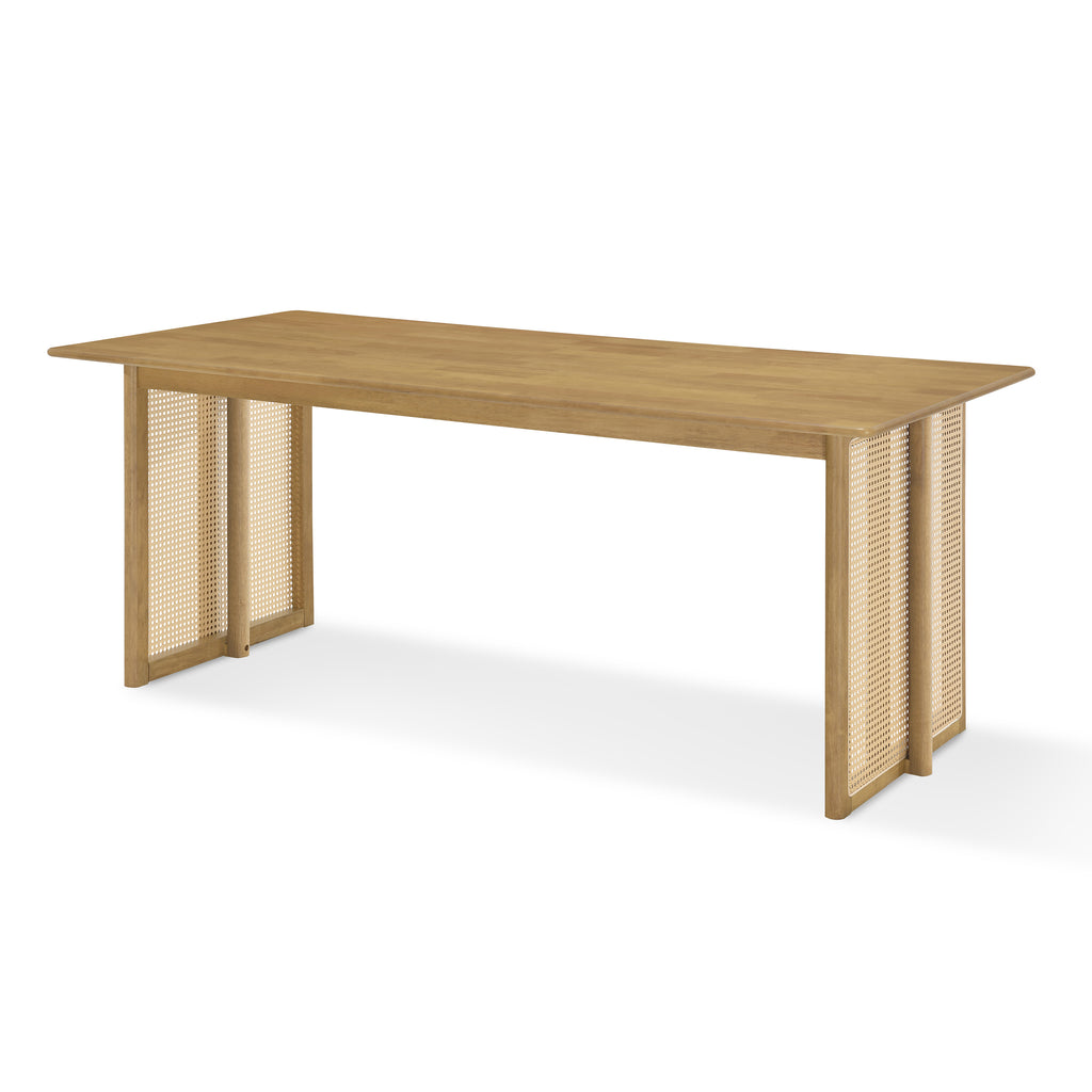 5-Piece Rubber Wood Indoor Dining Set, 70.87" Table with Rattan & 4 Chairs