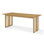 5-Piece Rubber Wood Indoor Dining Set, 70.87" Table with Rattan & 4 Chairs