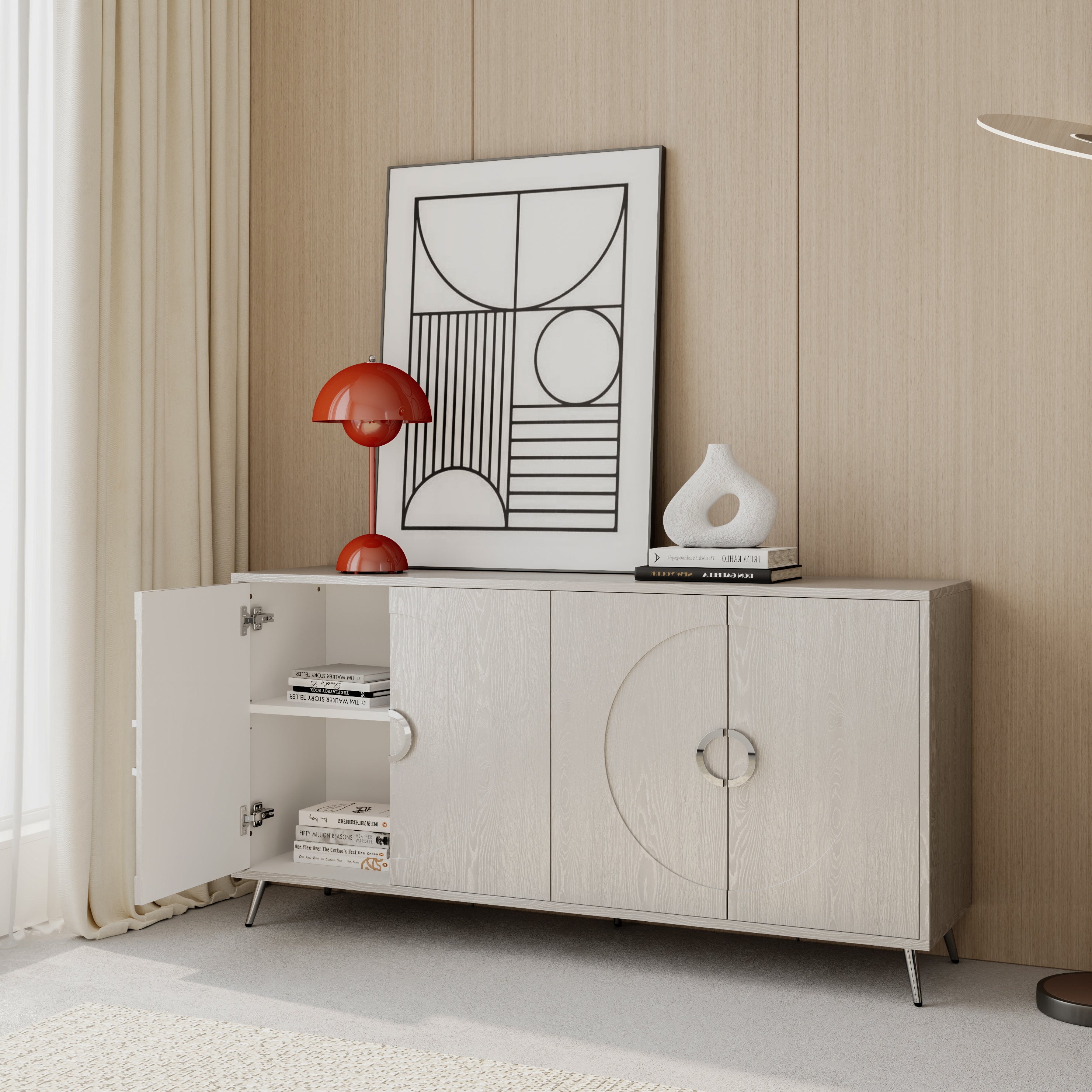Modern Lacquered 4 Door Wooden Cabinet Sideboard Buffet