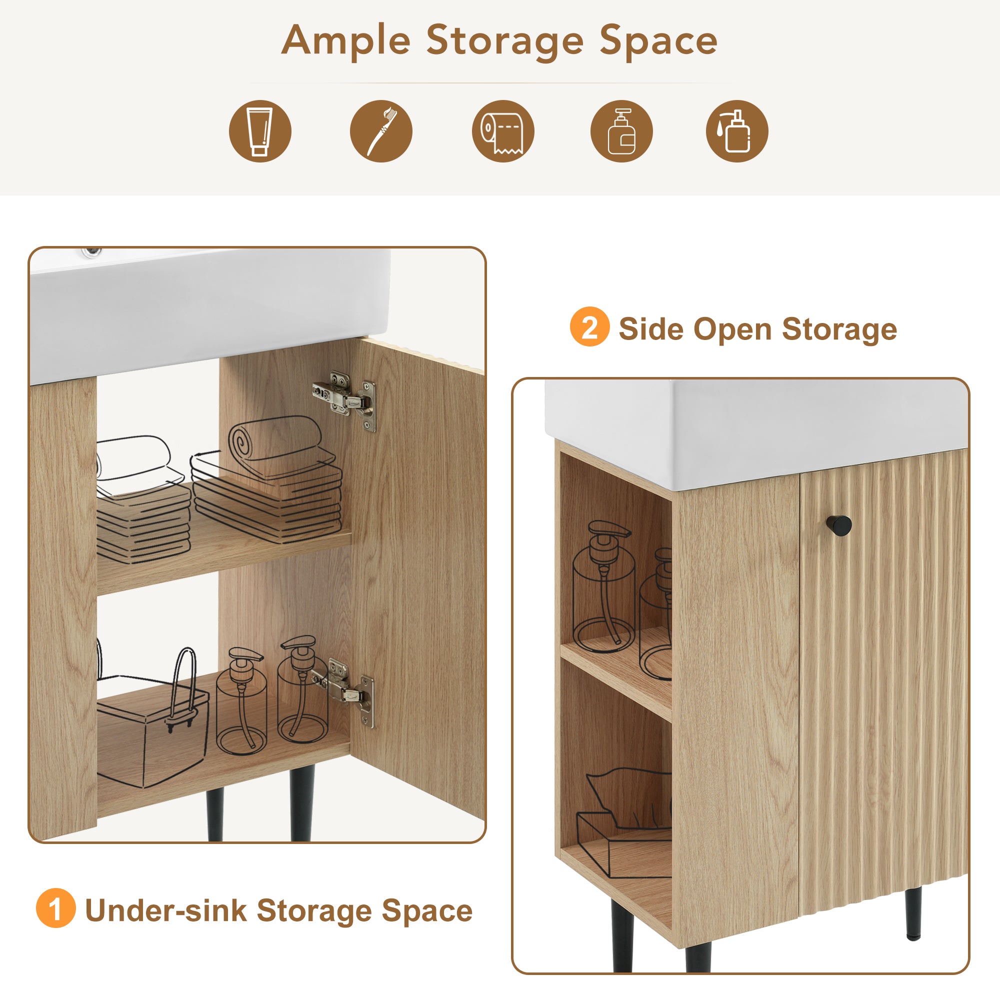 21.6" Wood Bathroom Vanity with Left Side Storage