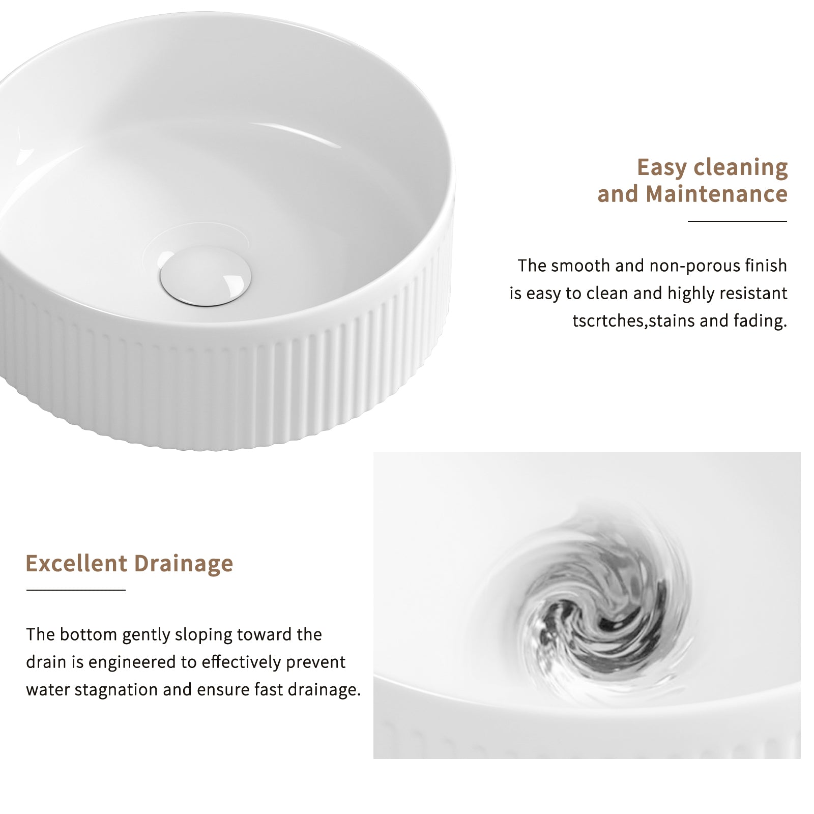 Small Bathroom Sink - 14 Inch Round Porcelain Ceramic