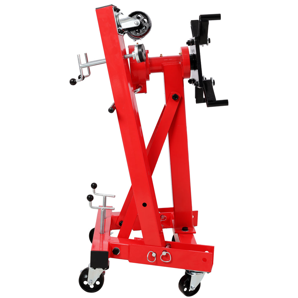 1500-lb Folding Engine Stand, Geared Rotating Head, 360-Degree Adjustable, Red