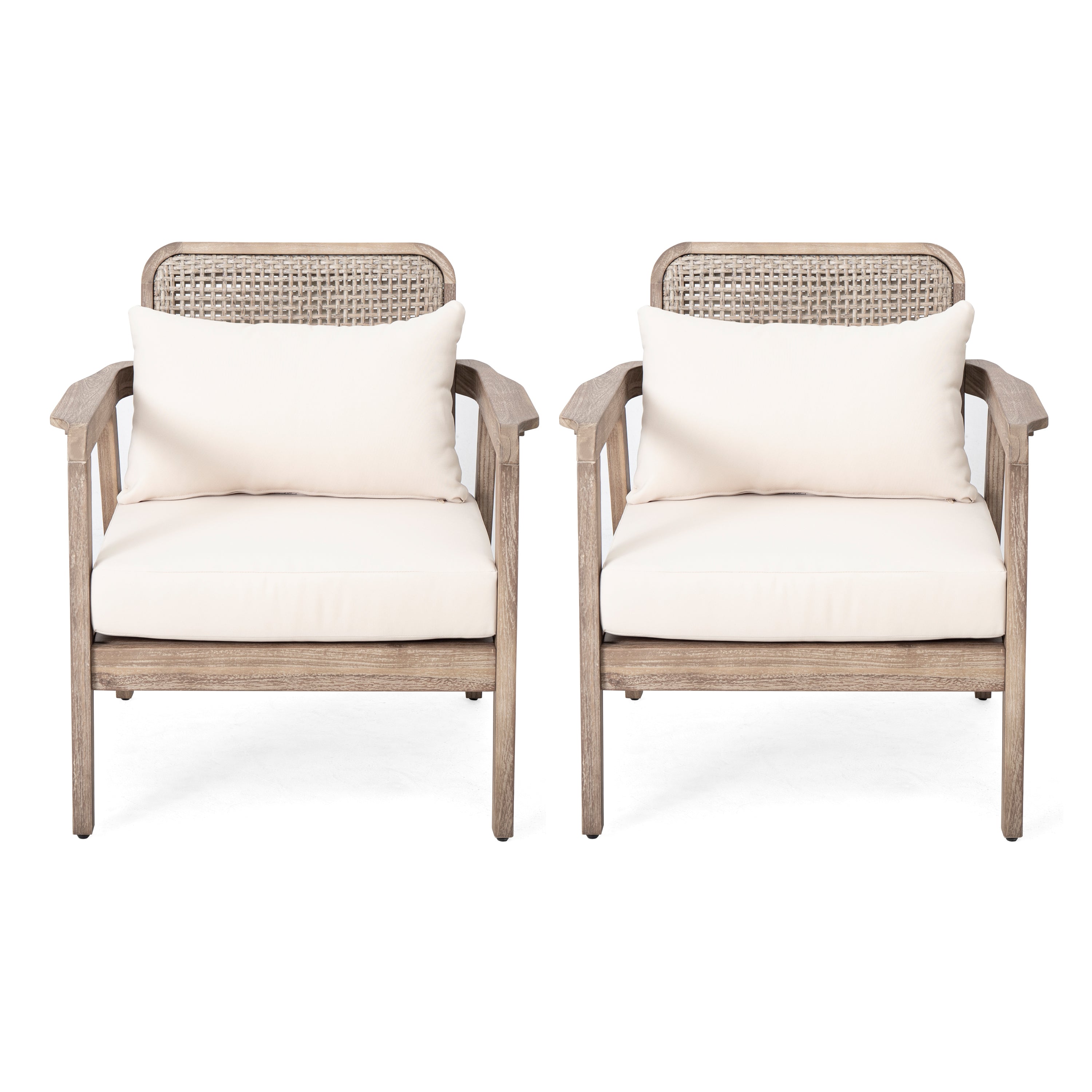 Set of 2 Outdoor Acacia Wood Patio Club Chairs