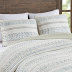 3 Piece Seersucker Quilt Set - Taupe/Blue King/California King