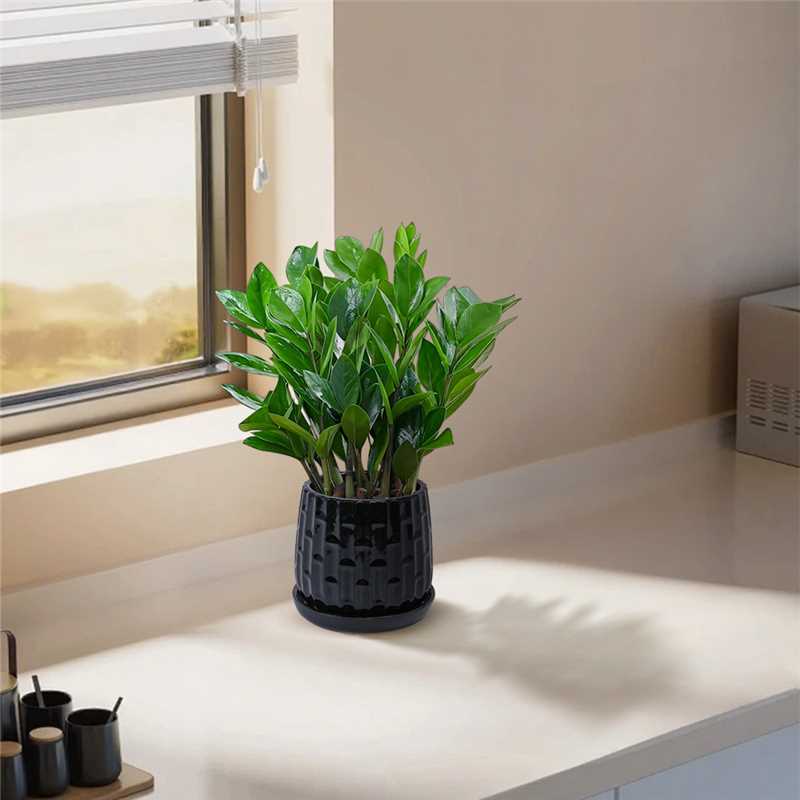 Handmade Ceramic Flower Pot with Groove Pattern
