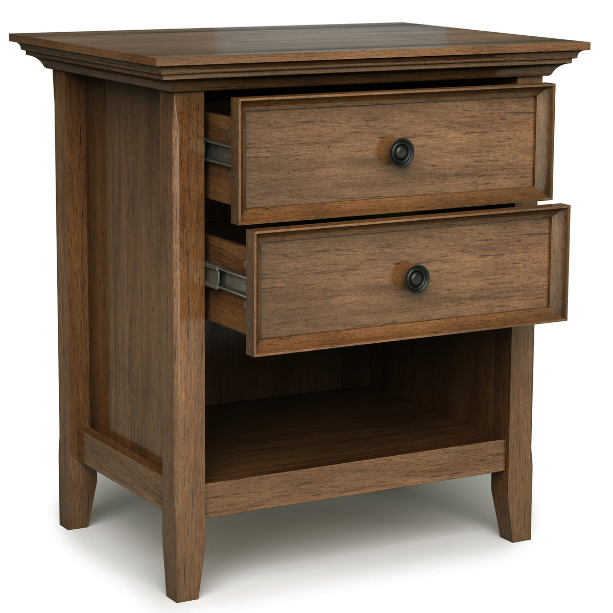 Amherst Bedside Table, Dark Brown Wood, Two-Drawer Nightstand