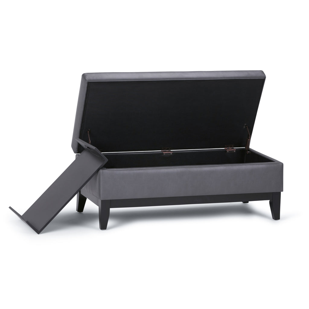 Oregon 42 Inch Wide Storage Ottoman Bench with Tray in Stone