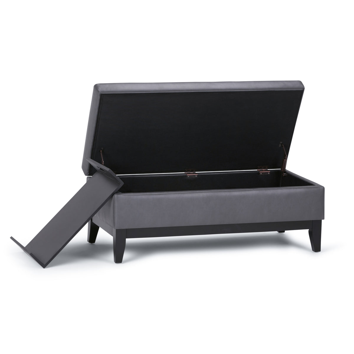 Oregon 42 Inch Wide Storage Ottoman Bench with Tray in Stone