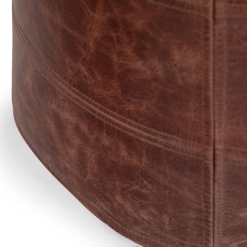 Connor 18 Inch Wide Round Pouf in Distressed