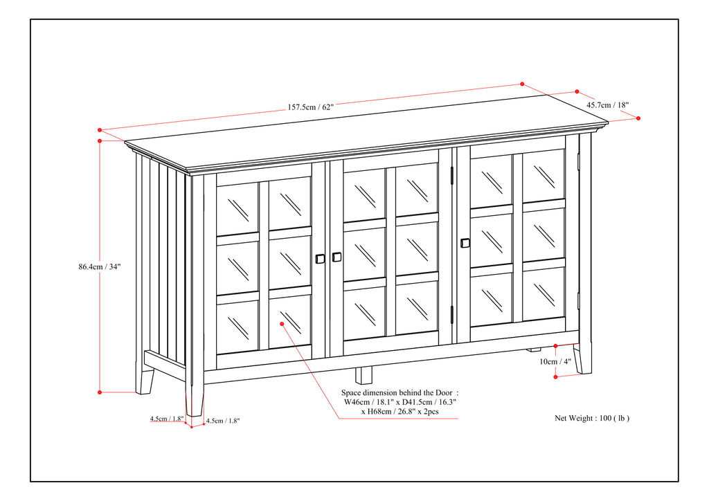Acadian 62 Inch Wide Solid Wood Wide Storage Cabinet