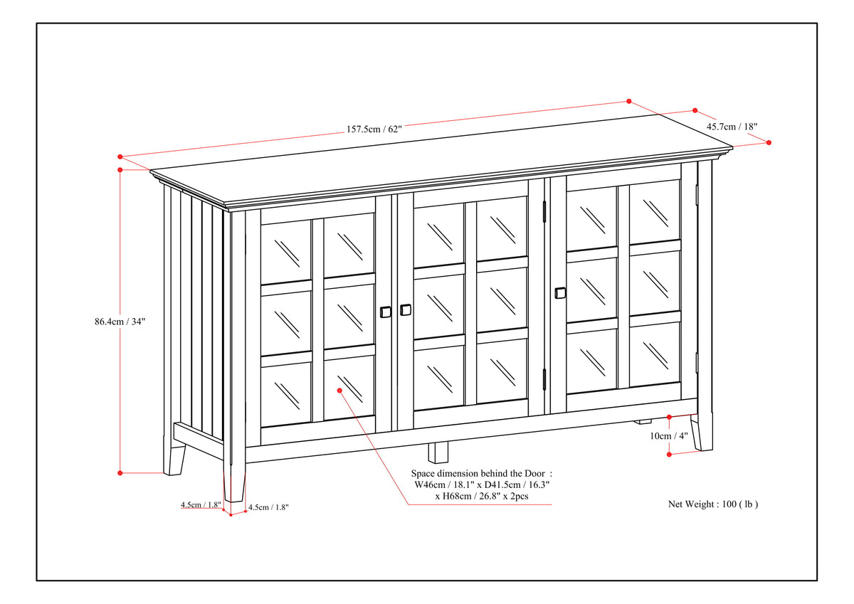 Acadian 62 Inch Wide Solid Wood Wide Storage Cabinet