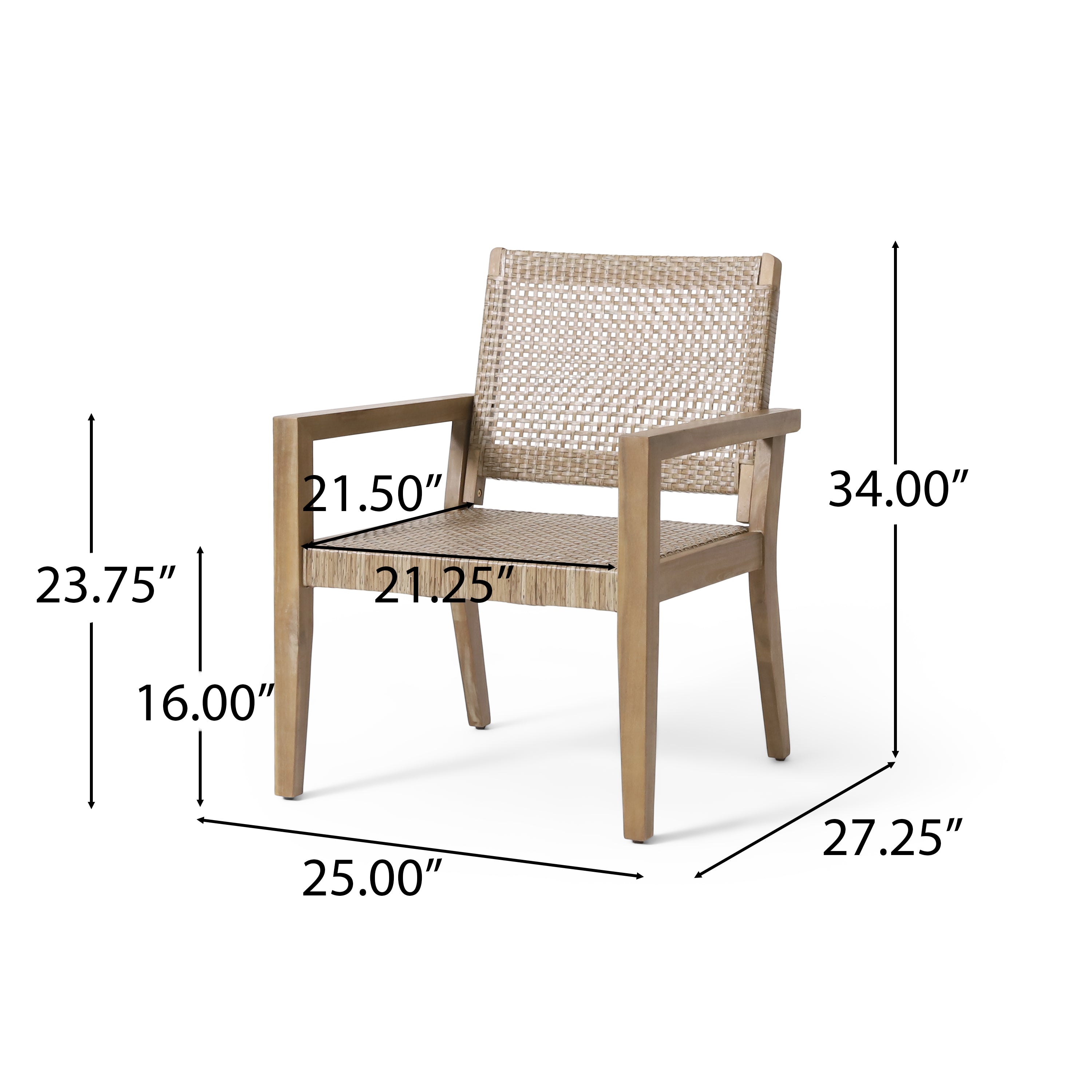 Outdoor Wicker and Acacia Wood Club Chairs, Set of 2