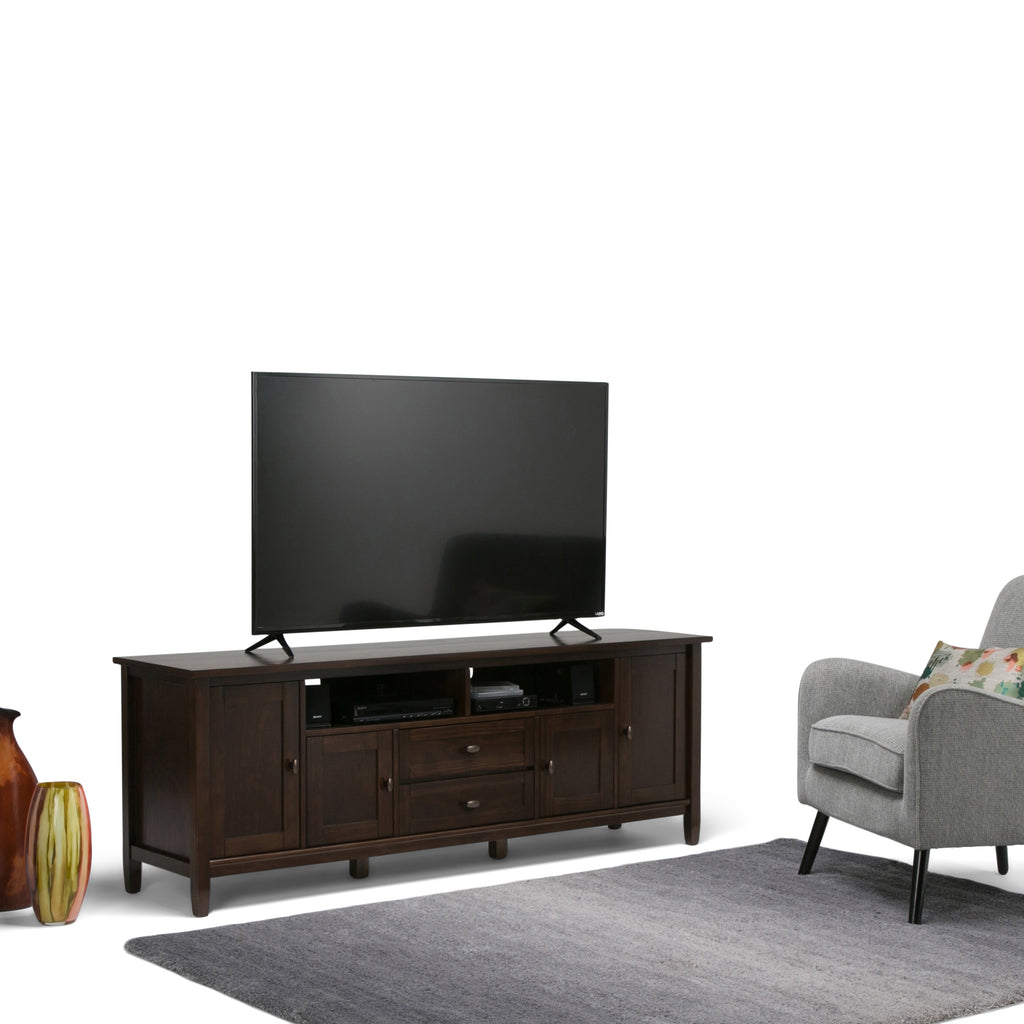 Warm Shaker 72 Inch Wide Solid Wood TV Stand in Tobacco