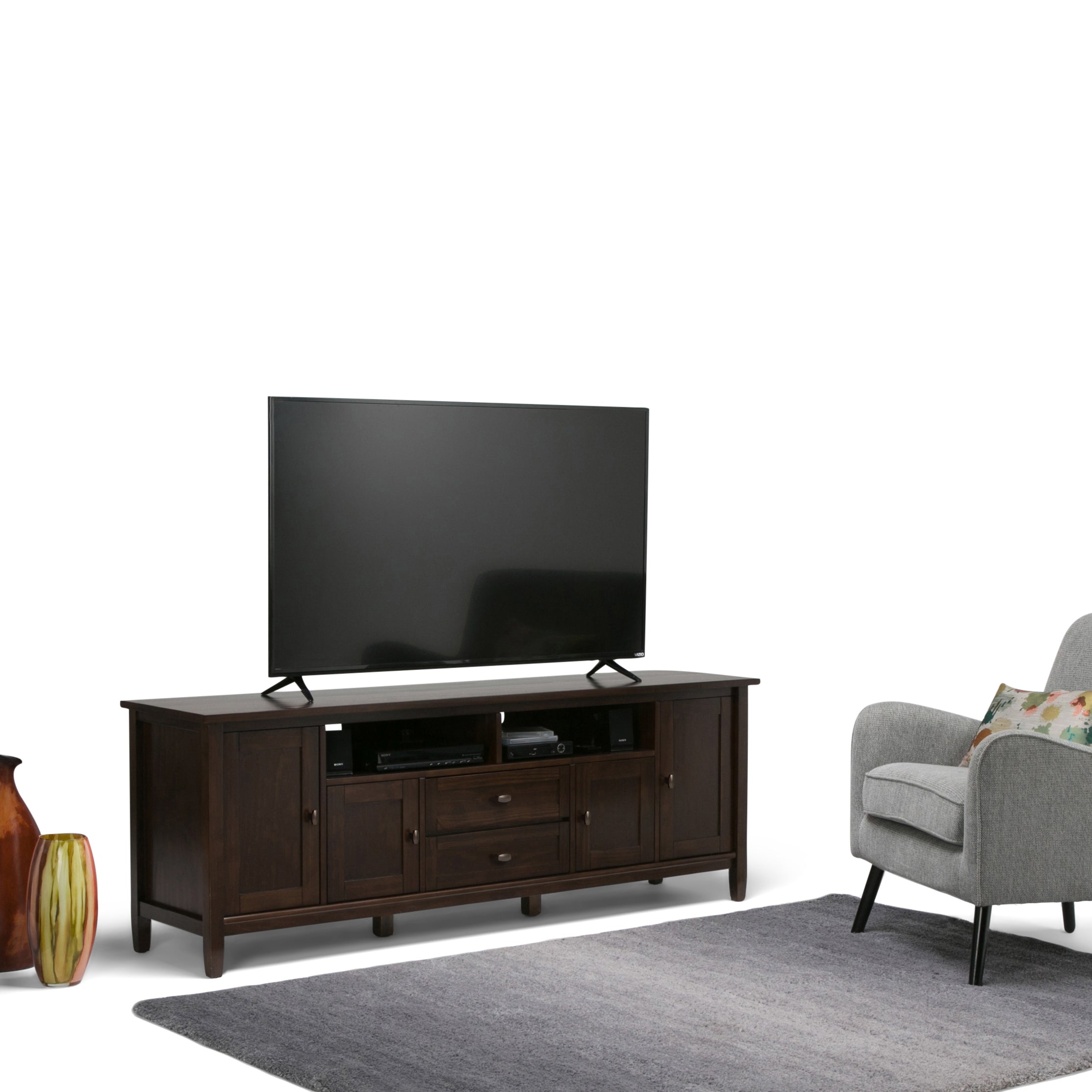 Warm Shaker 72 Inch Wide Solid Wood TV Stand in Tobacco