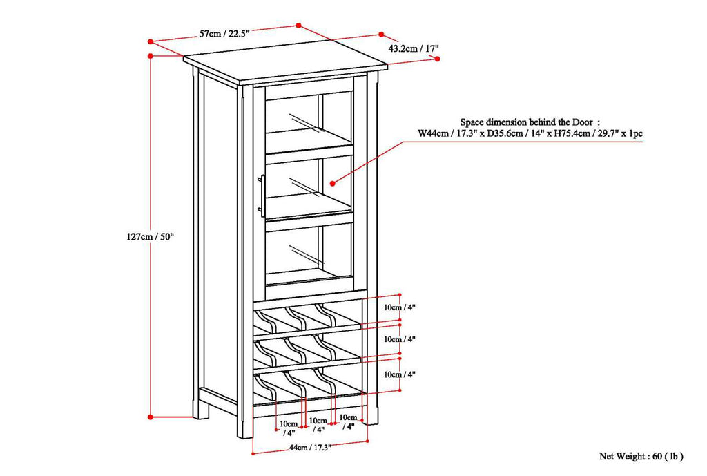 Avalon 22 Inch Wide Solid Wood 12-Bottle Wine Rack Storage Cabinet