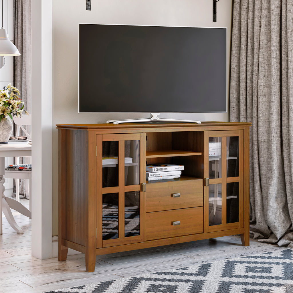 Artisan 53 Inch Wide Solid Wood Tall TV Stand in Light Golden