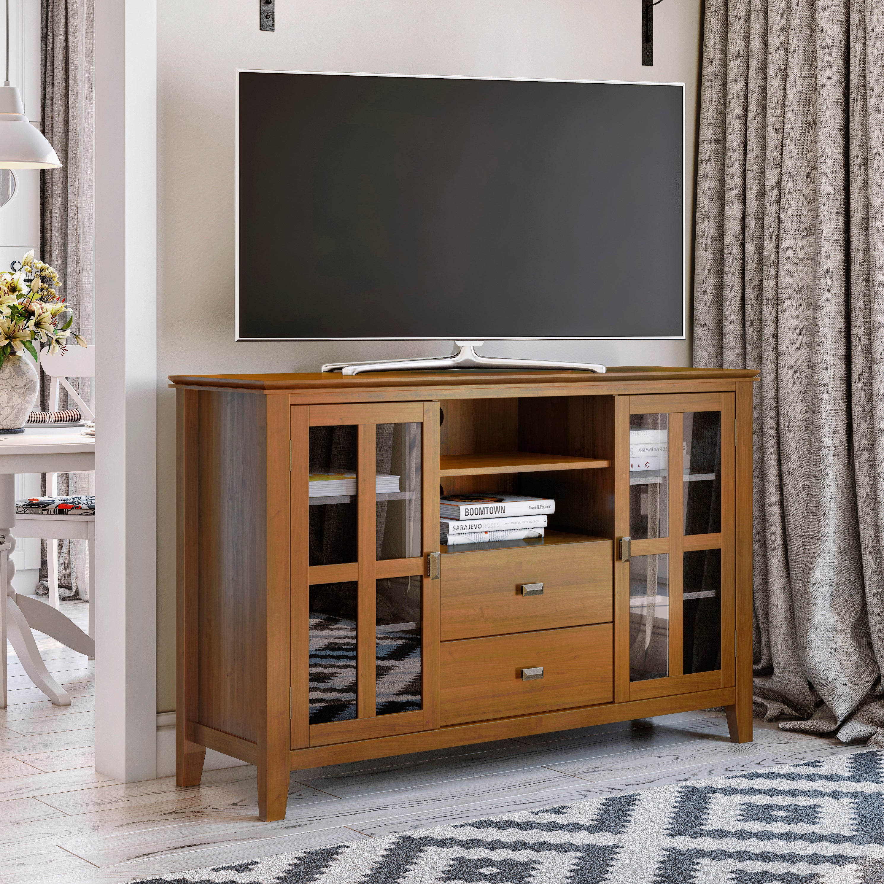 Artisan 53 Inch Wide Solid Wood Tall TV Stand in Light Golden
