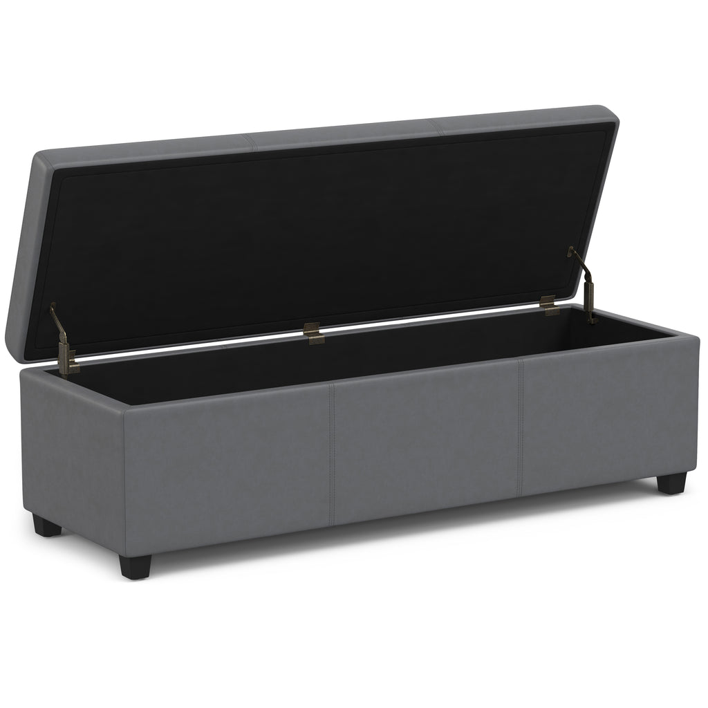 Avalon 54 Inch Wide Extra Large Storage Ottoman Bench in Stone
