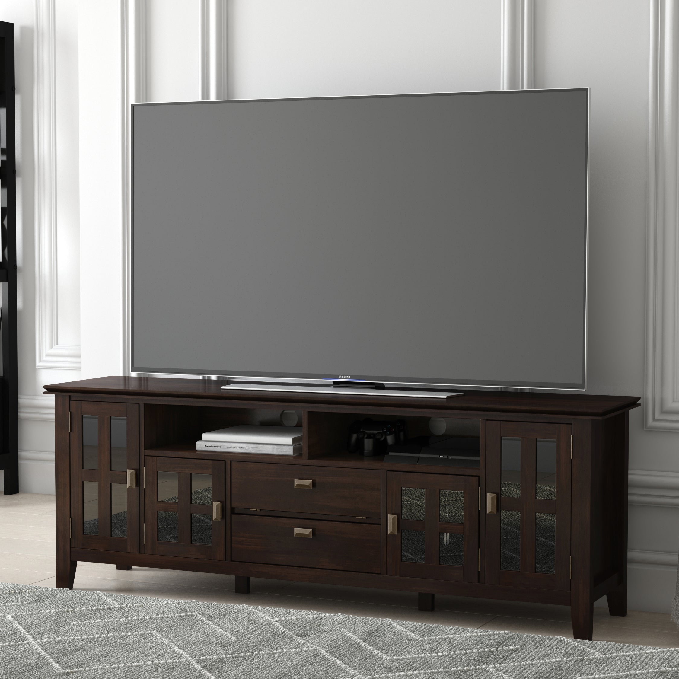 Artisan 72 Inch Wide Solid Wood TV Stand in Tobacco