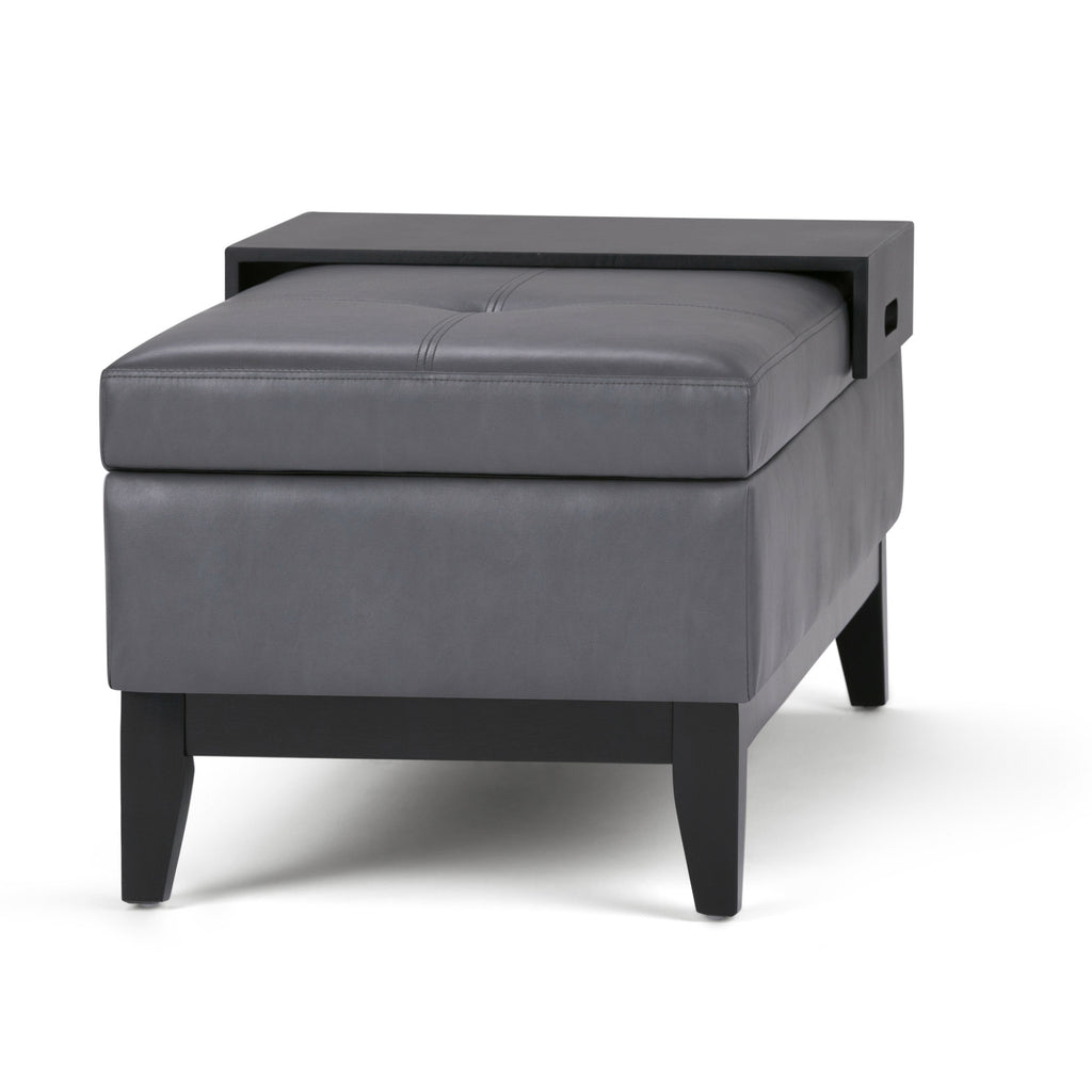Oregon 42 Inch Wide Storage Ottoman Bench with Tray in Stone