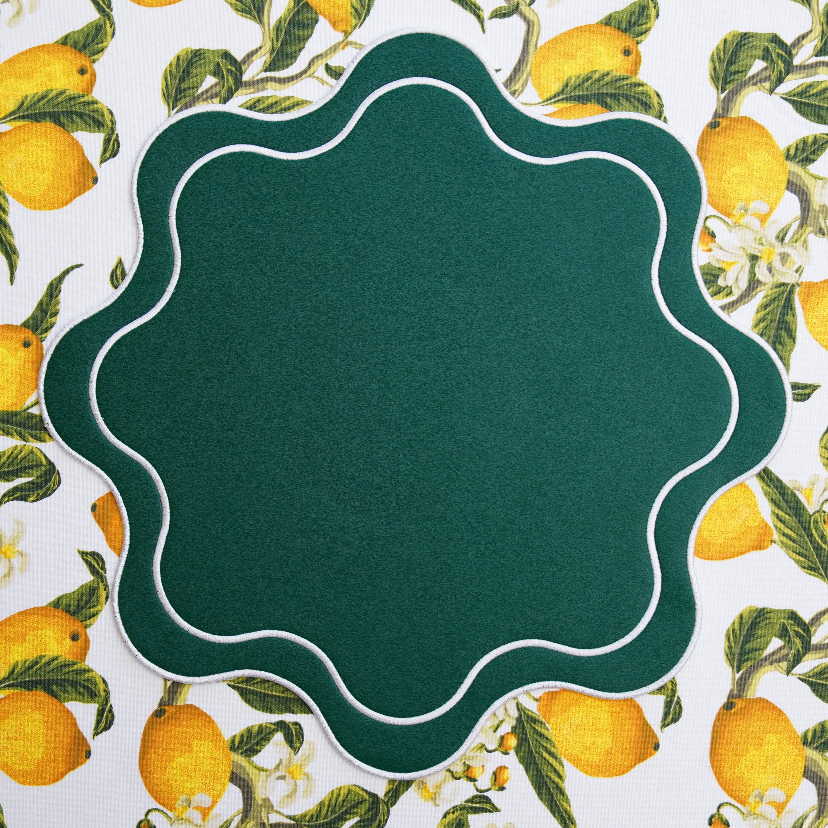 HAVEN GREEN WAVY EDGE FAUX LEATHER PLACEMAT (Set Of 4)